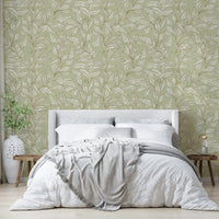 Light green botanical wallpaper with soft foliage

