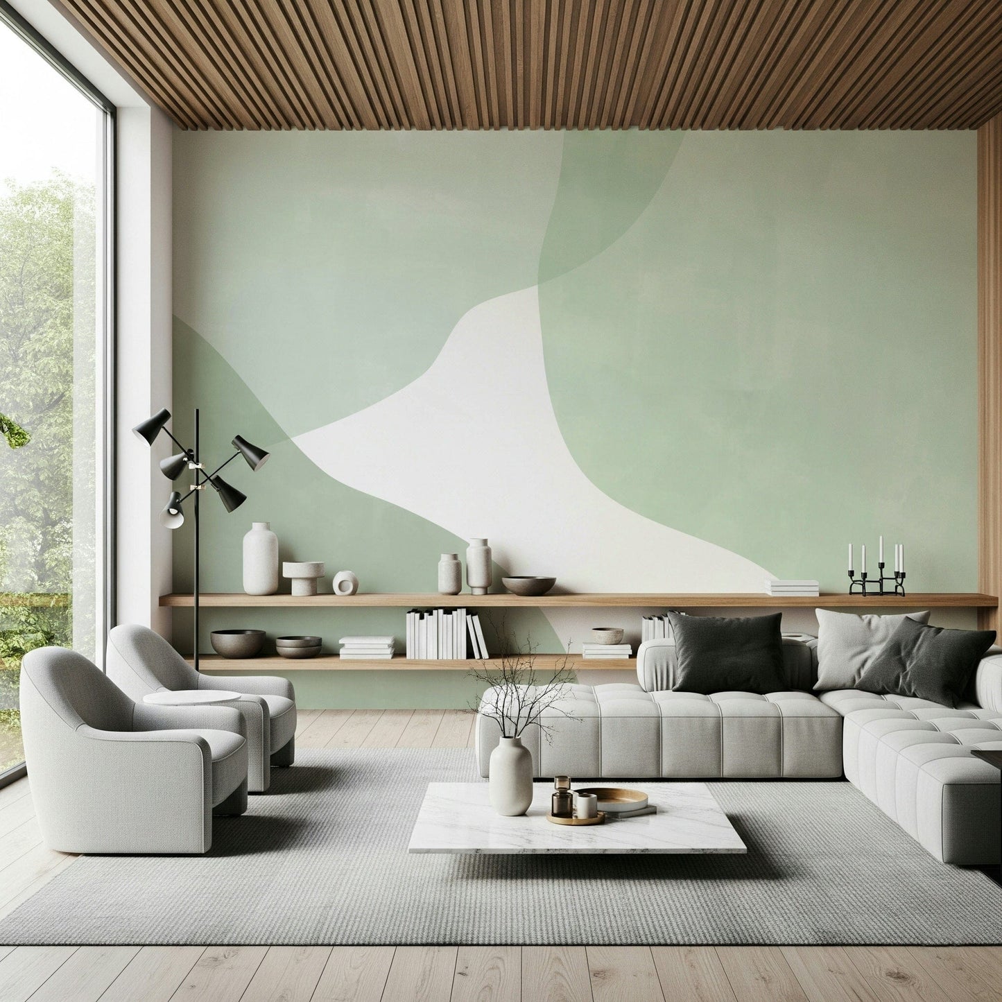 Serene Sage Curves Wall Mural