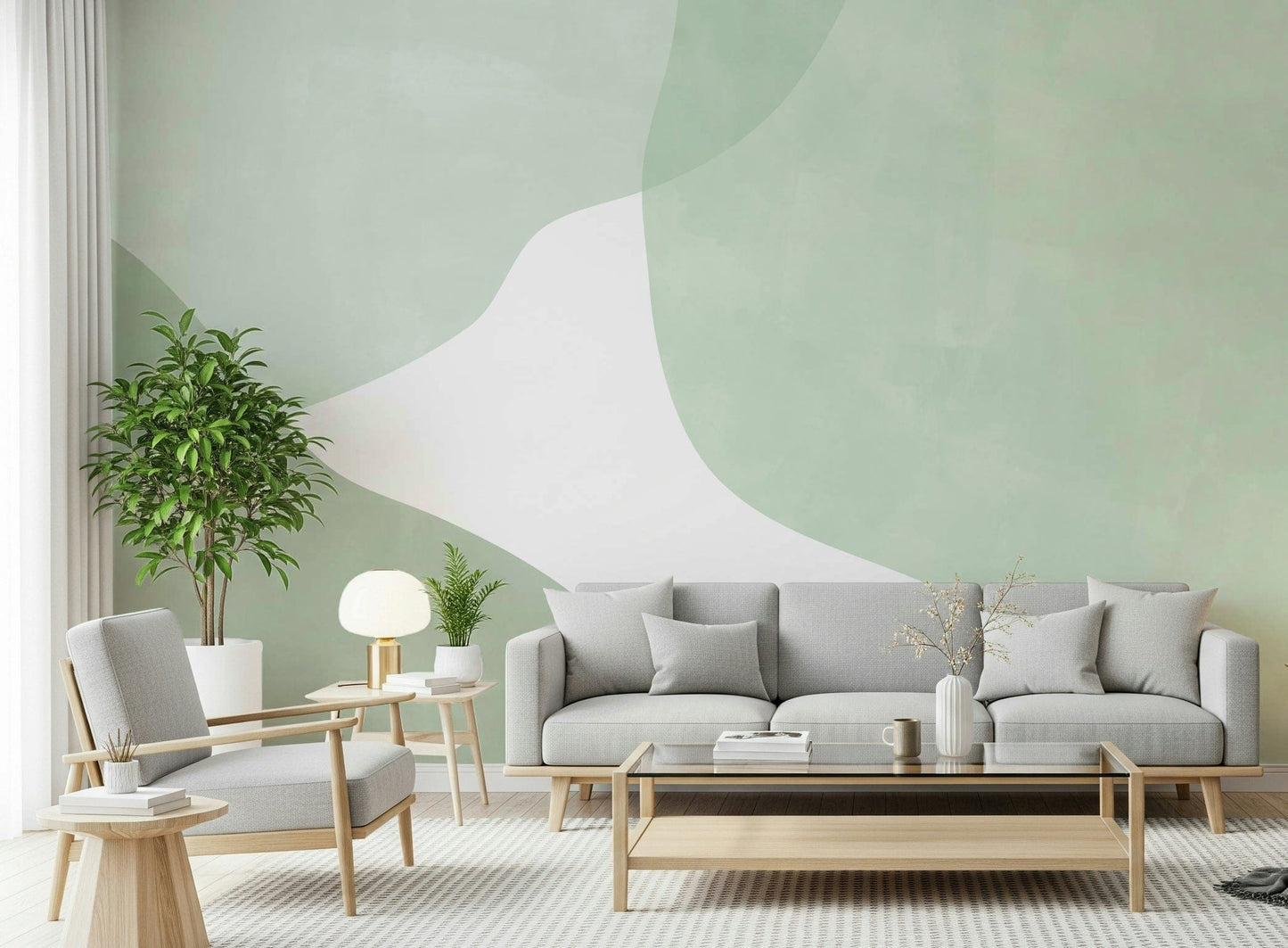 Serene Sage Curves Wall Mural