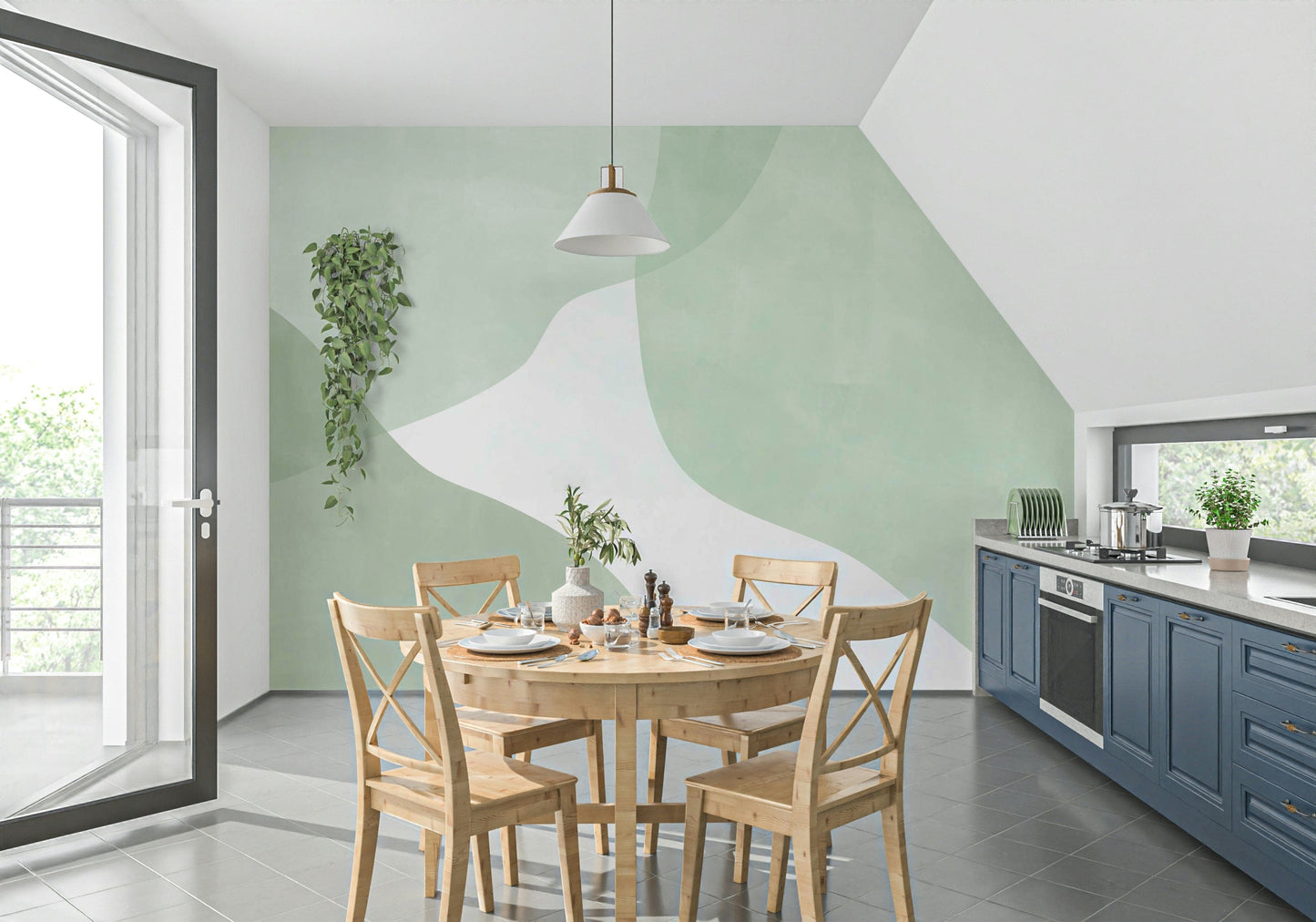 Serene Sage Curves Wall Mural