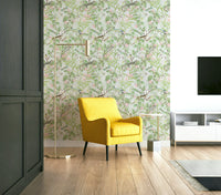 Close-up view of Serene Sanctuary wall mural with gentle greenery.

