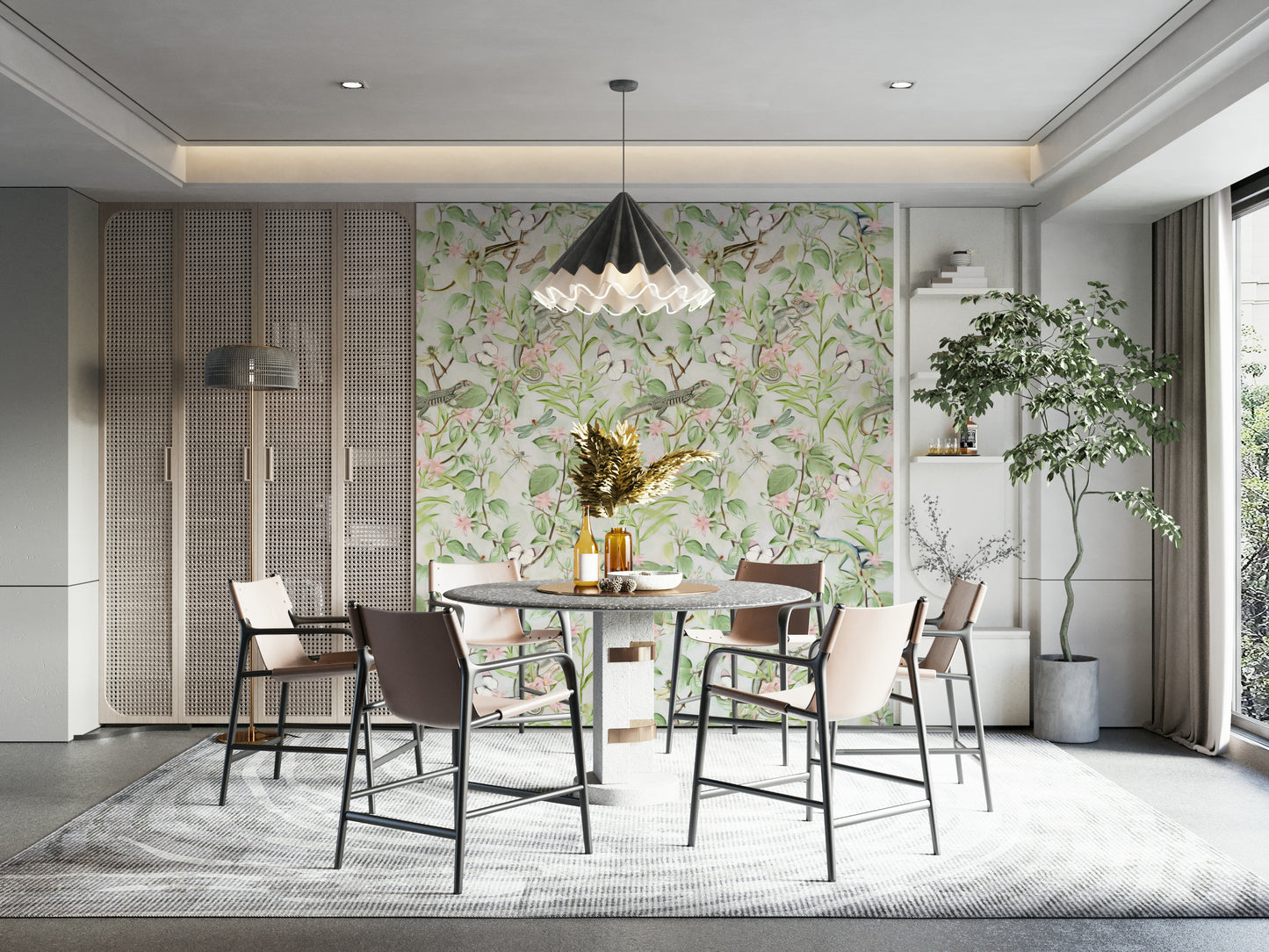 Serene botanical wallpaper with a calm and soothing ambiance.


