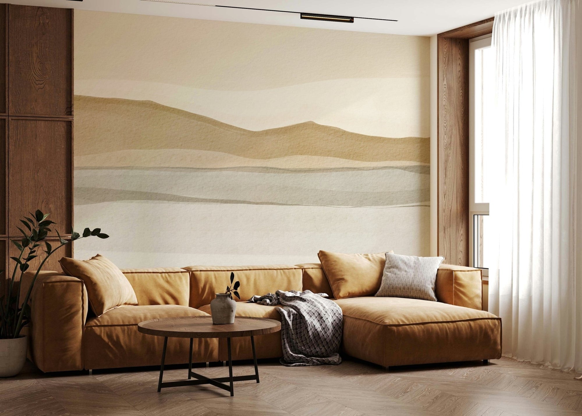 Contemporary layered desert Sandscape scene wallpaper for bedrooms.