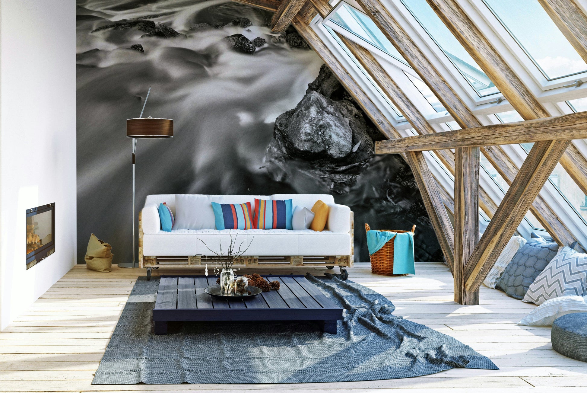 A contemplative woodland stream wallpaper mural for a feature wall.

