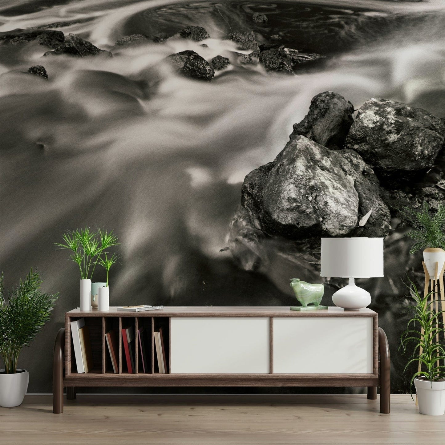 A serene flowing water wall mural for your decor.

