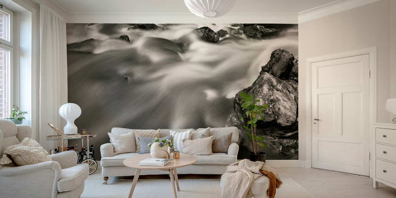 A beautiful calm stream wallpaper mural for a modern home.

