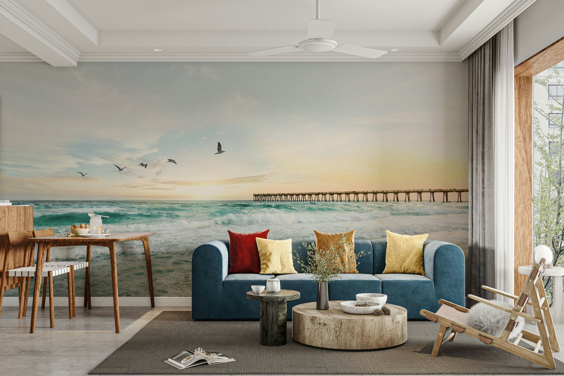 Serene Sunset Seascape mural adding warmth to your room decor.

