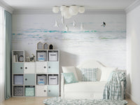 A calming water movement wallpaper mural that defines a space.


