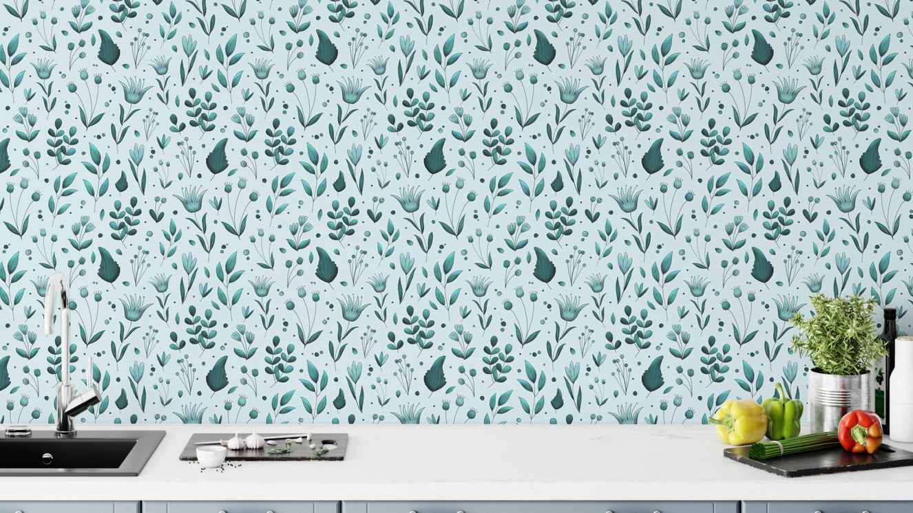 Serene Teal Garden Wallpaper