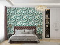 Teal leaves wallpaper with minimalist elegance

