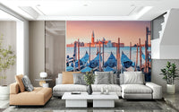 Venice scene mural in living space, modern feature wall look