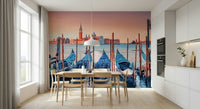 Gondola canal mural in reading nook, calm colour palette