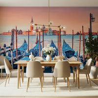 Serene Venice Scene Wall Mural behind sofa, home styling