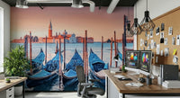 Venice waterside mural in bedroom, soft colour and depth