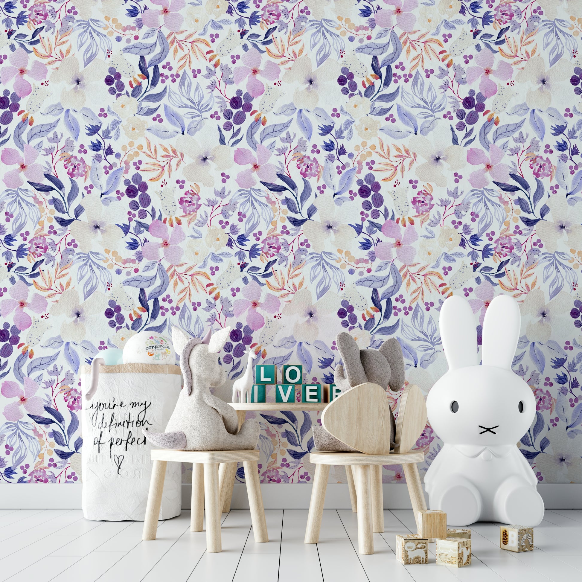 Subtle watercolor mural for bedrooms or nurseries

