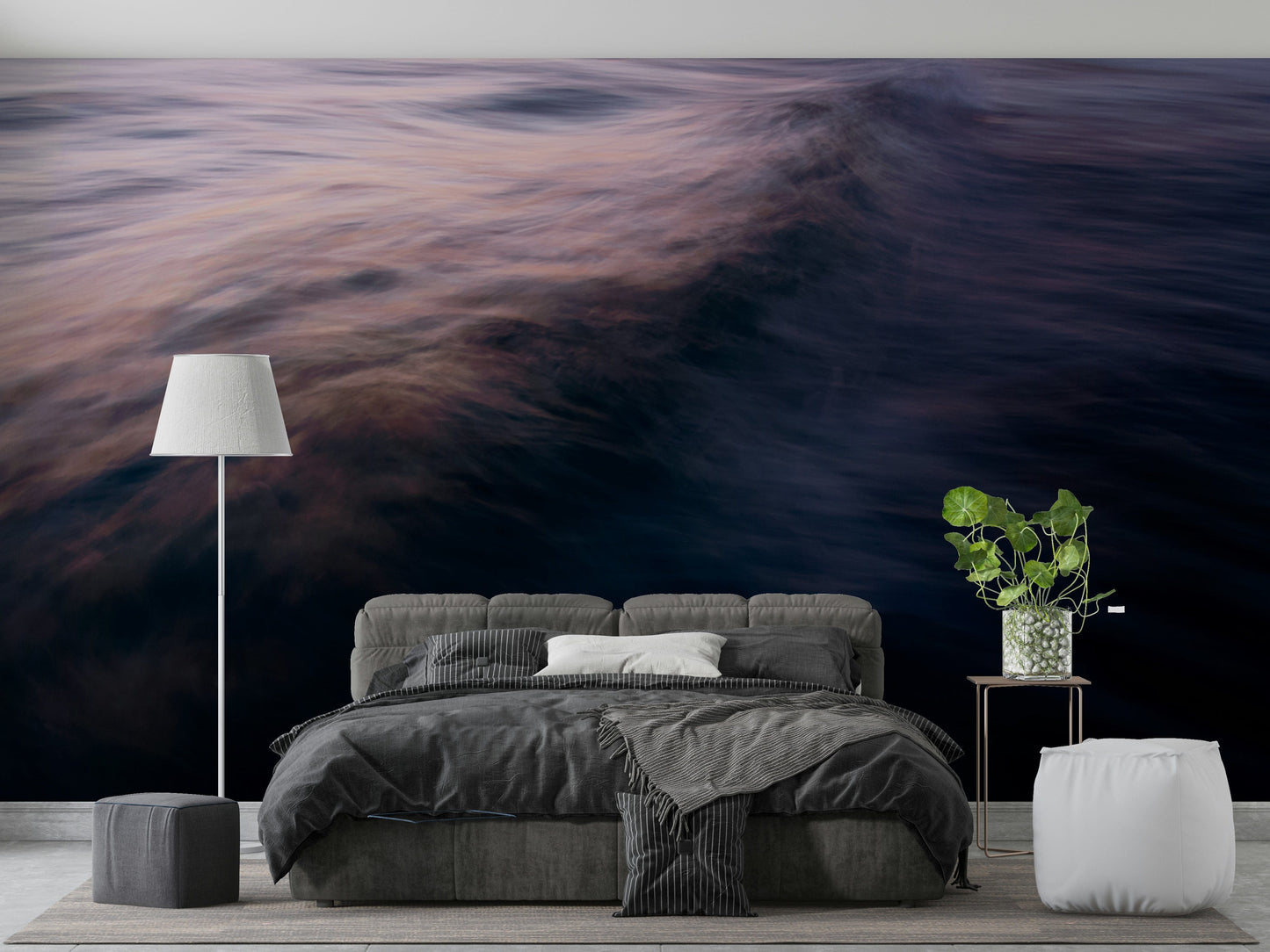 A calming water movement wallpaper mural that defines a space.

