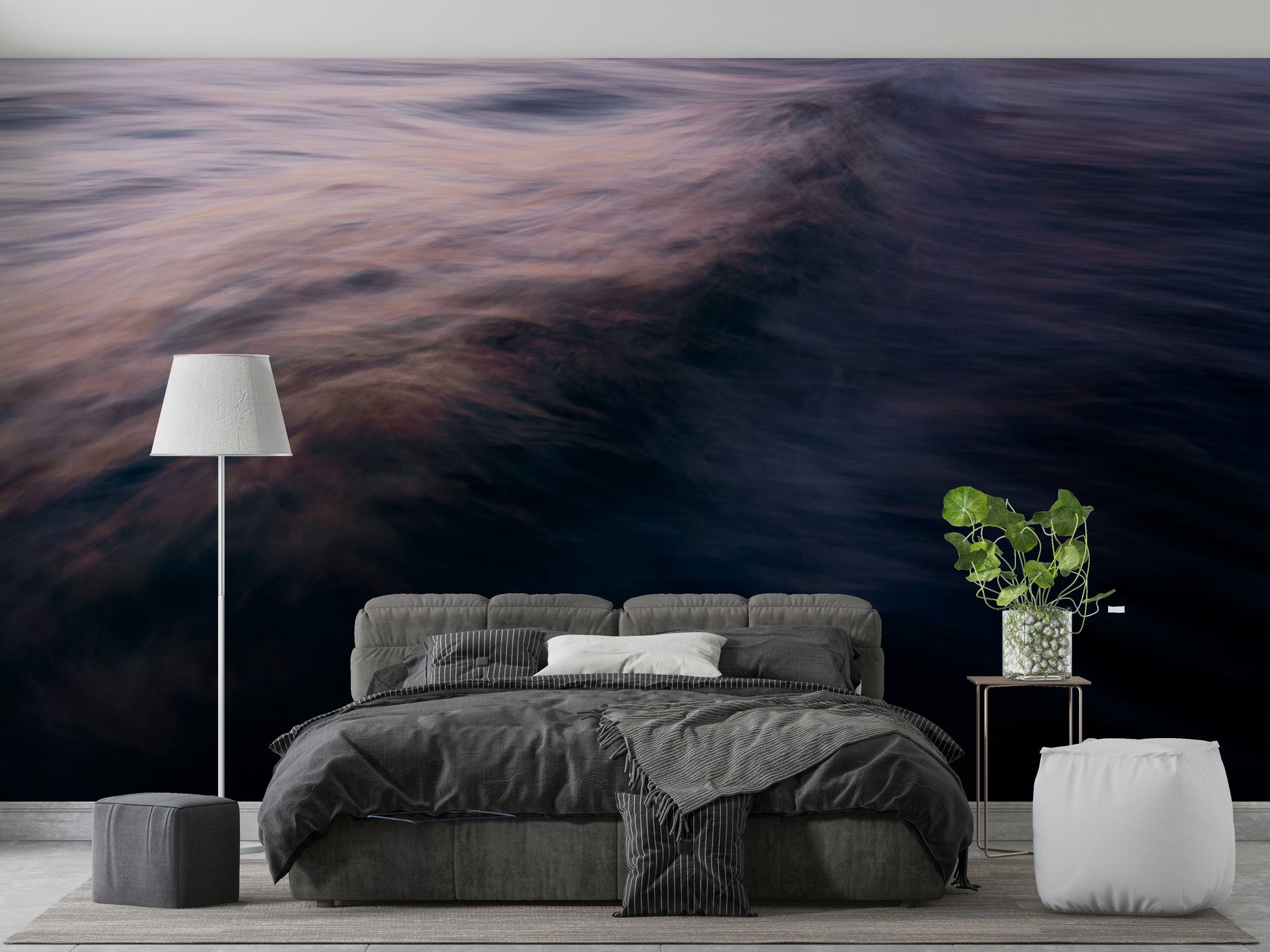 A calming water movement wallpaper mural that defines a space.

