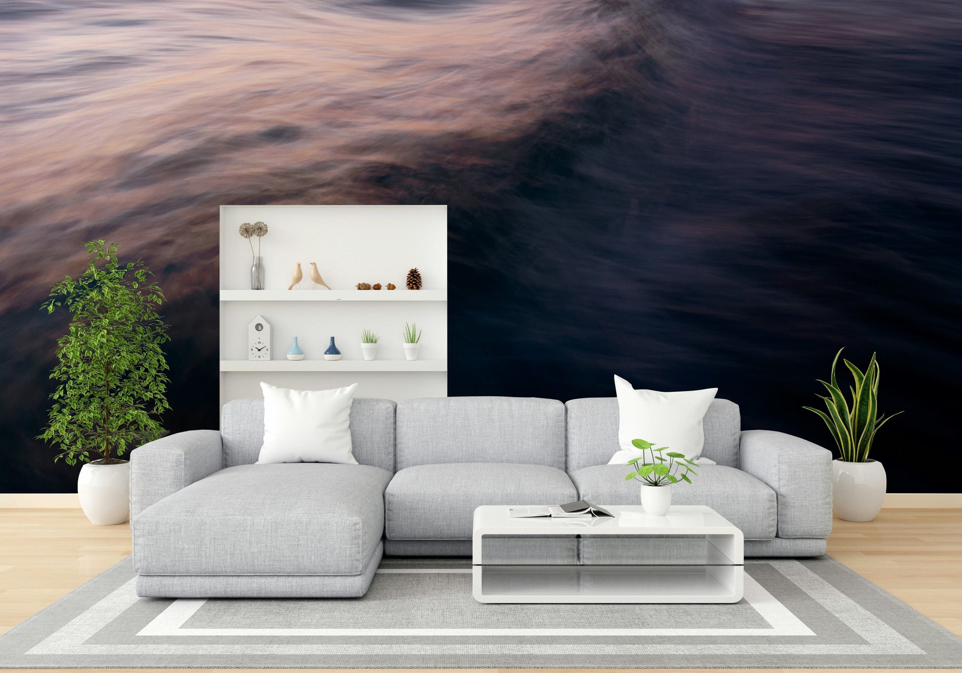 A contemplative wave texture wallpaper mural for a feature wall.

