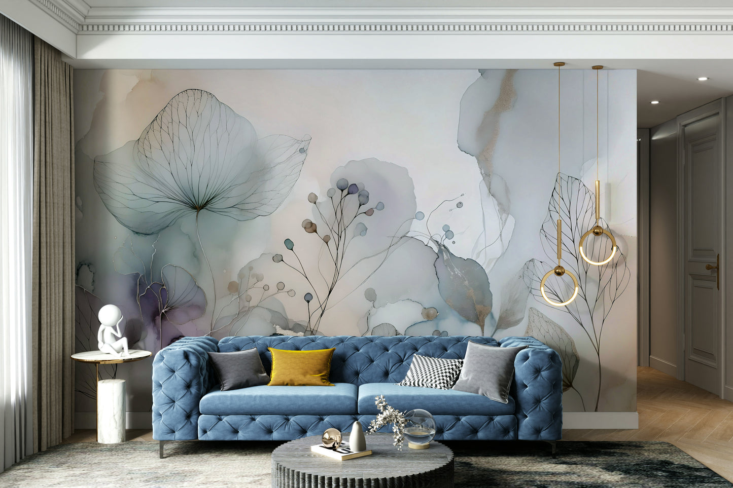 Light floral wallpaper with soft color palette

