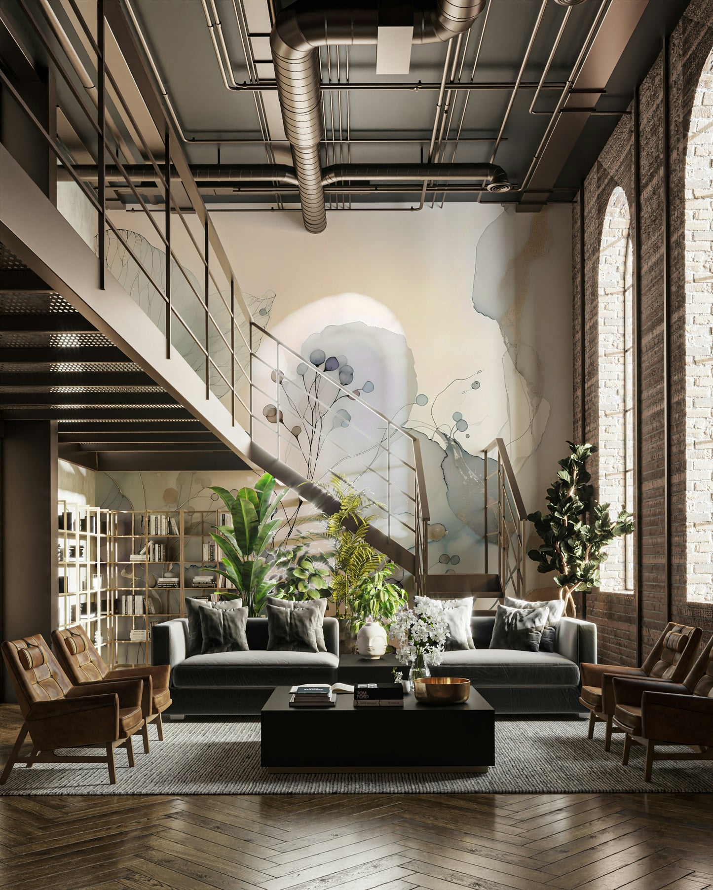 Wall mural of drifting spring blossoms

