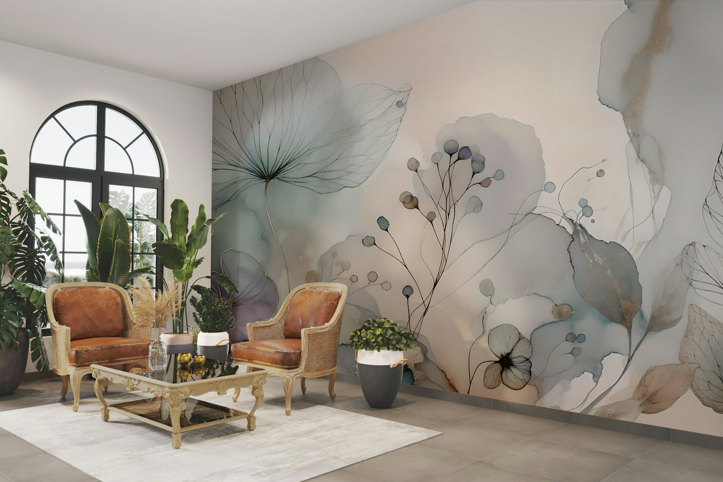 Blossoms on wall mural with gentle movement

