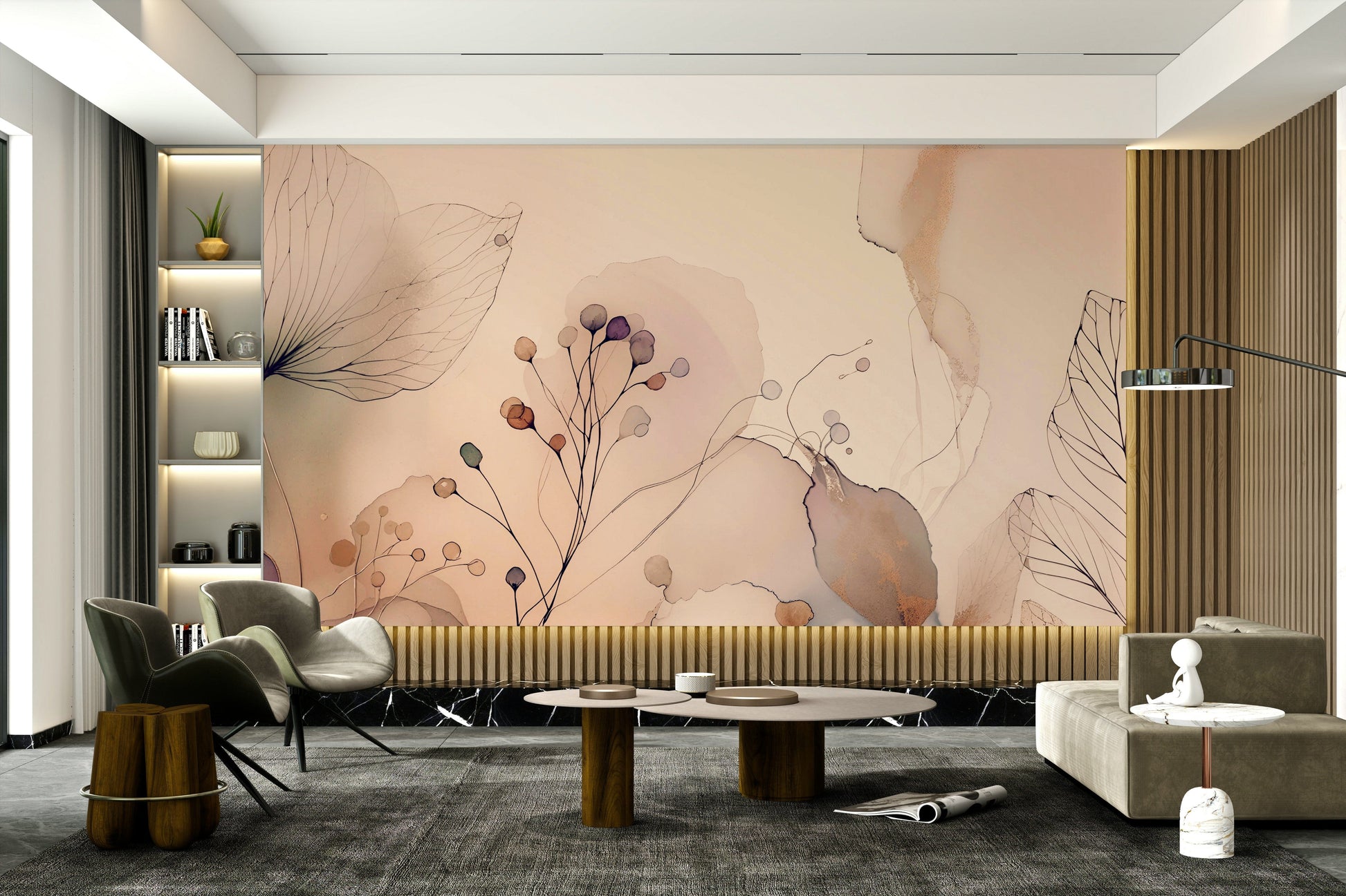 Wall mural showing a quiet floral scene

