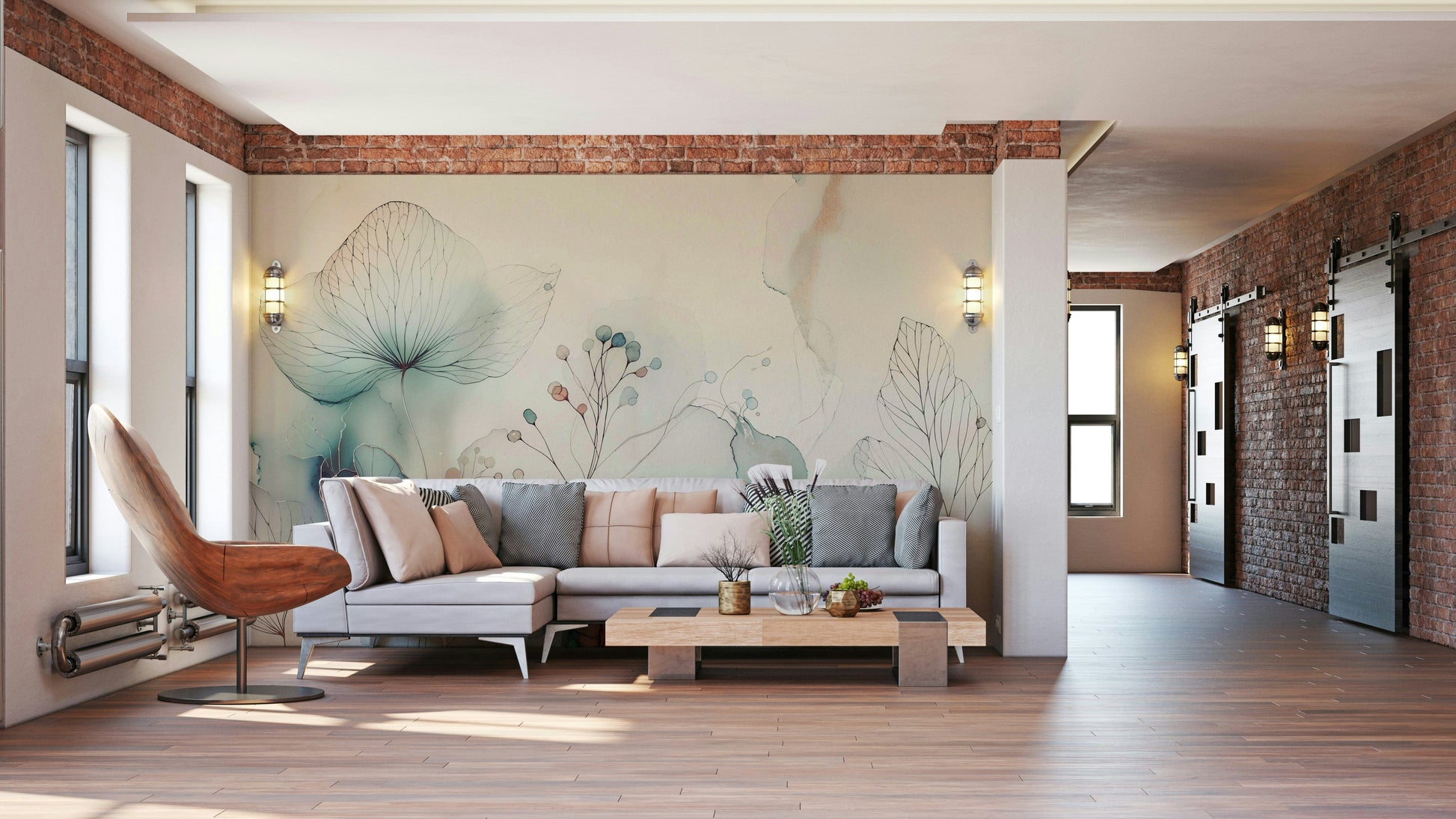 Wall mural showing a quiet floral scene

