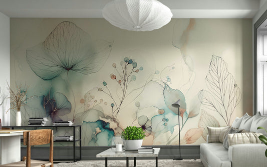 Wall mural with whimsical shapes and colors

