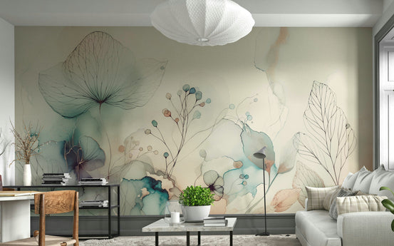 Wall mural with whimsical shapes and colors

