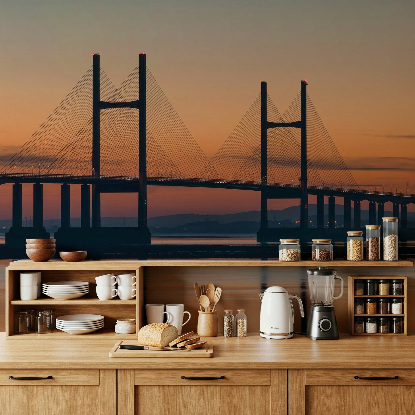 Glowing lights Severn Bridge at Dusk mural impressive scale.