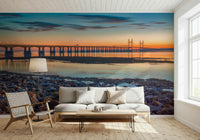 Soft clouds above Scenic River Bridge View wallpaper art