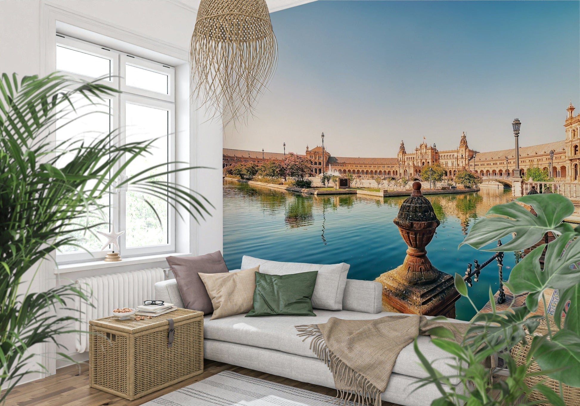 Ancient brick arches Seville Serenity panoramic wallpaper mural art.