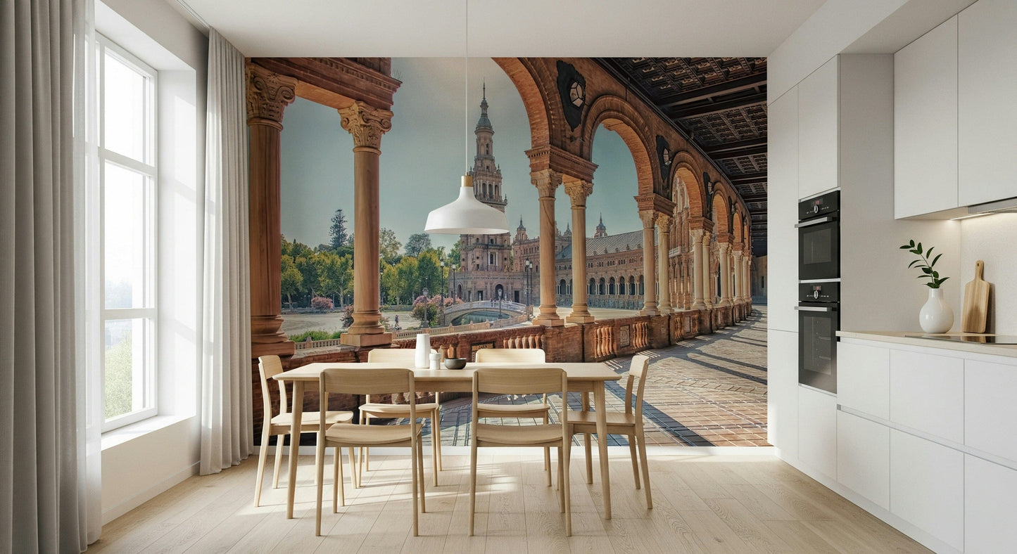 Grand semi-circular building Plaza España: Timeless View Wall Mural wallpaper.