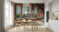 Grand semi-circular building Plaza España: Timeless View Wall Mural wallpaper.