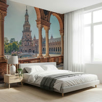 Elegant stone bridges Plaza España: Timeless View Wall Mural wallpaper.