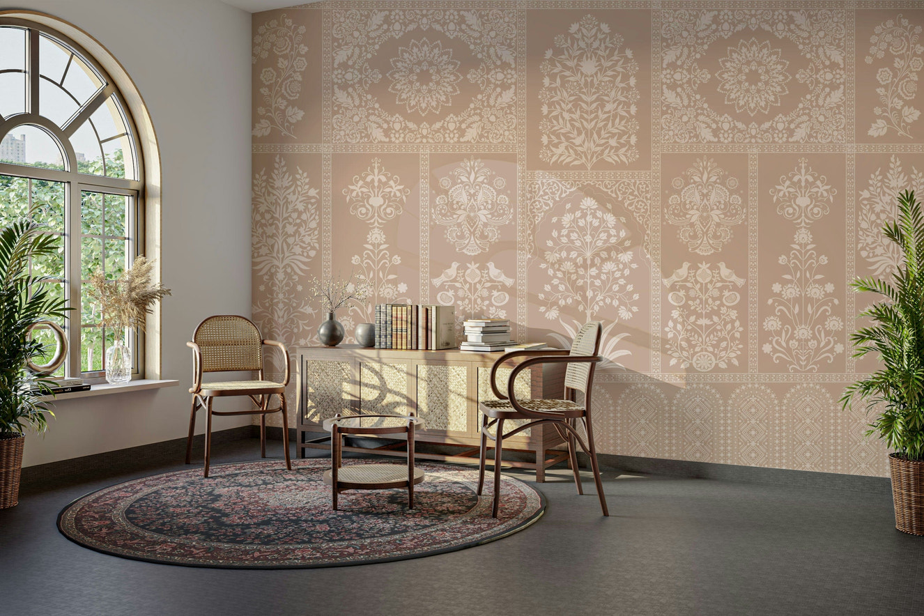 A peaceful wall mural with an elegant, artistic design.

