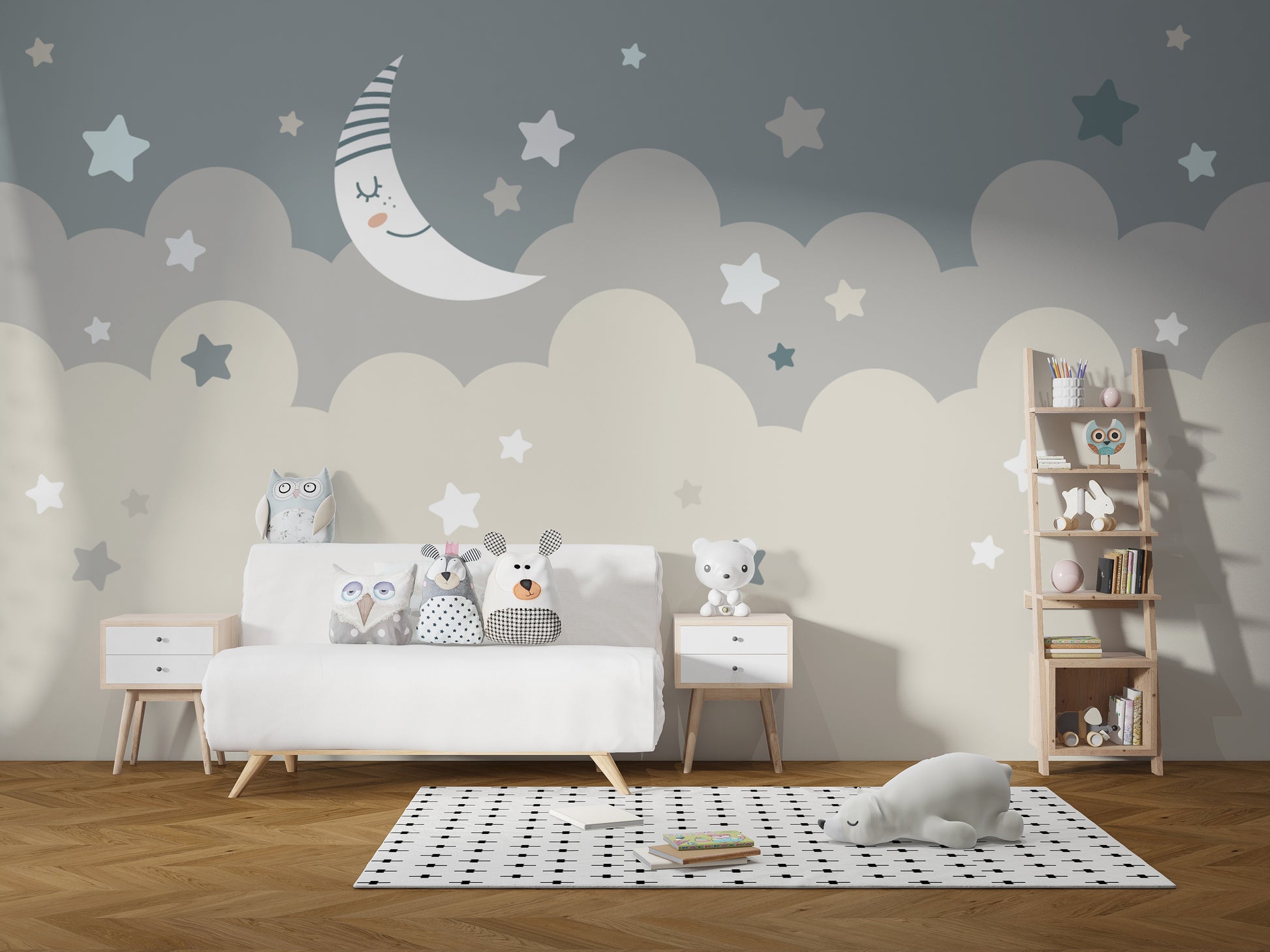 Shining Stars With Moon Children Wallpaper Murals - Giffywalls