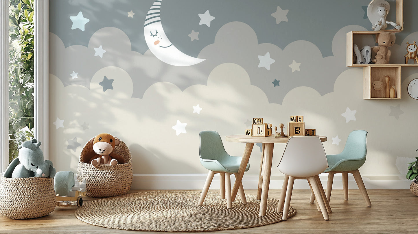 Shining Stars With Moon Children Wallpaper Murals - Giffywalls