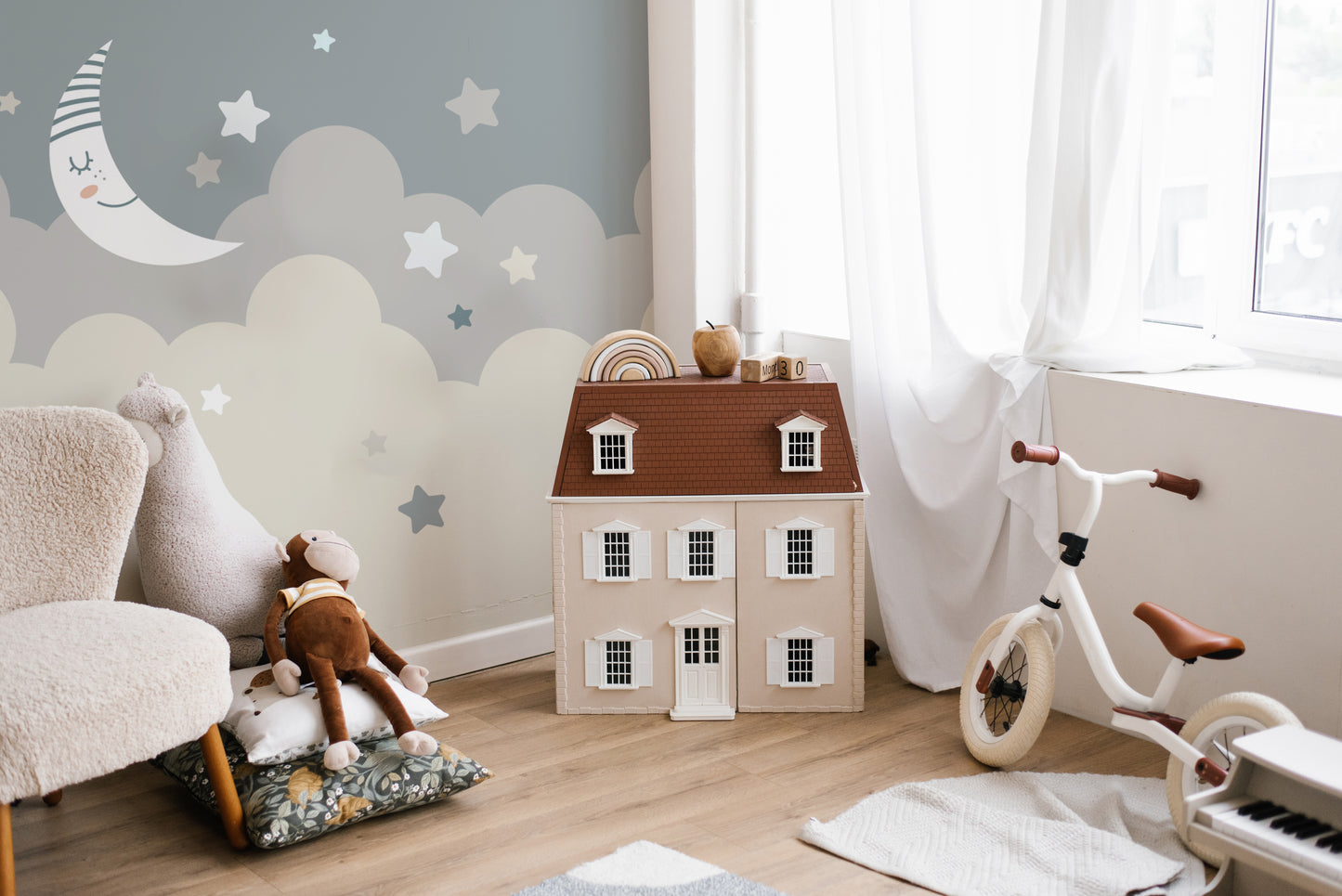 Whimsical night sky wallpaper with stars