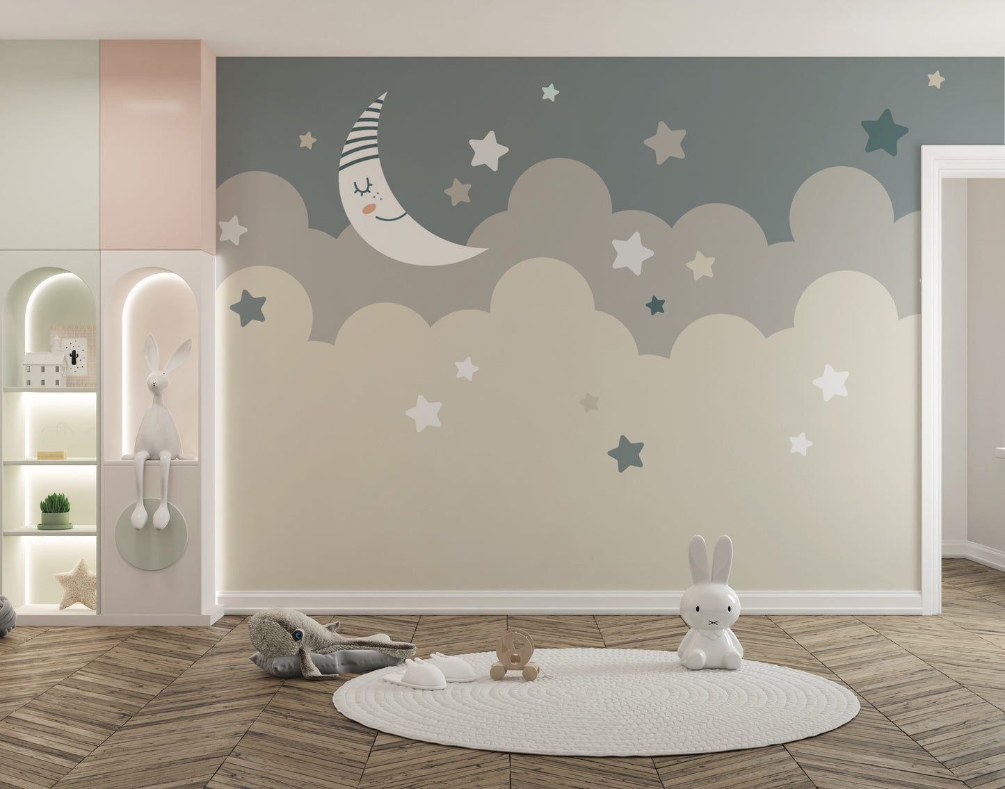 Soft celestial wallpaper with moon art