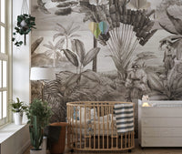 Bold jungle scene mural featuring a shooter for unique interiors.
