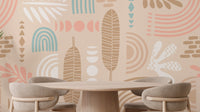 Dining Room Charm with Abstract Leaf Wallpaper
