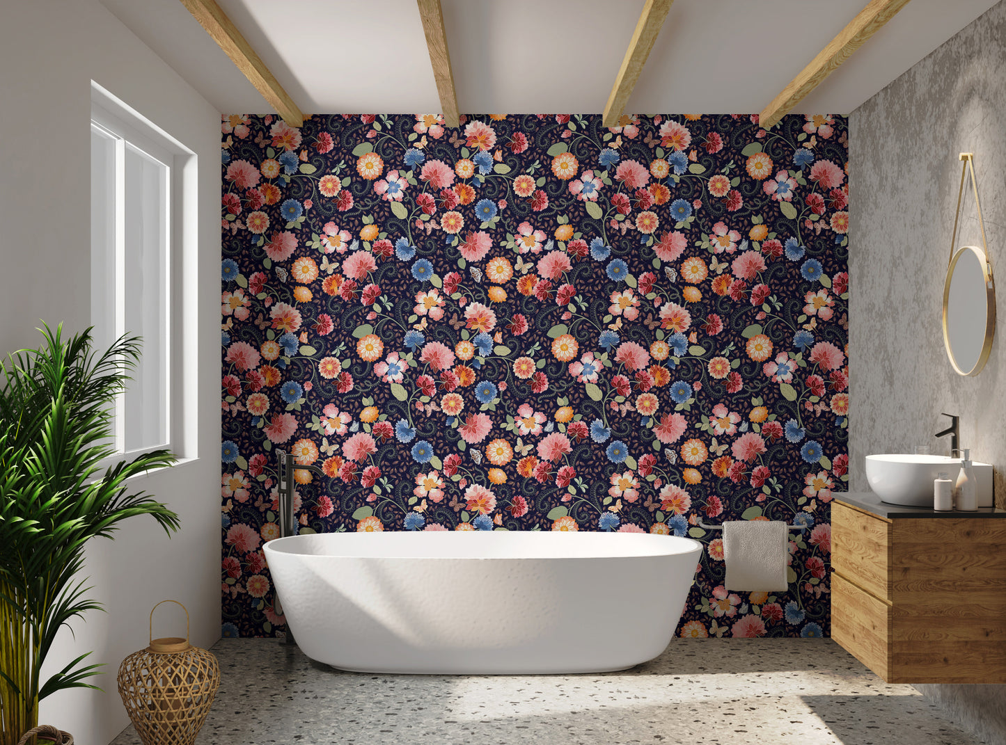 Blue flower wallpaper for cozy interiors
