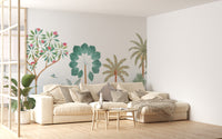 Exotic floral wallpaper with detailed tropical plant art.
