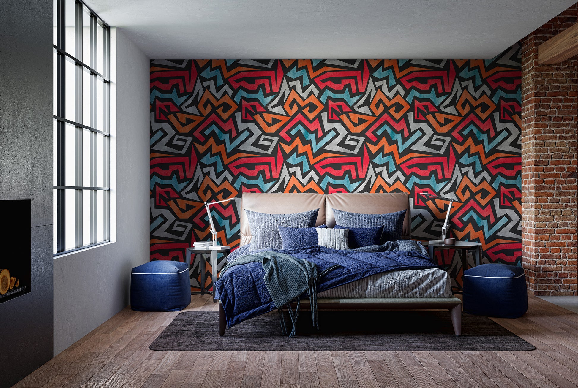Creative colorful graffiti seamless wallpaper for statement walls.