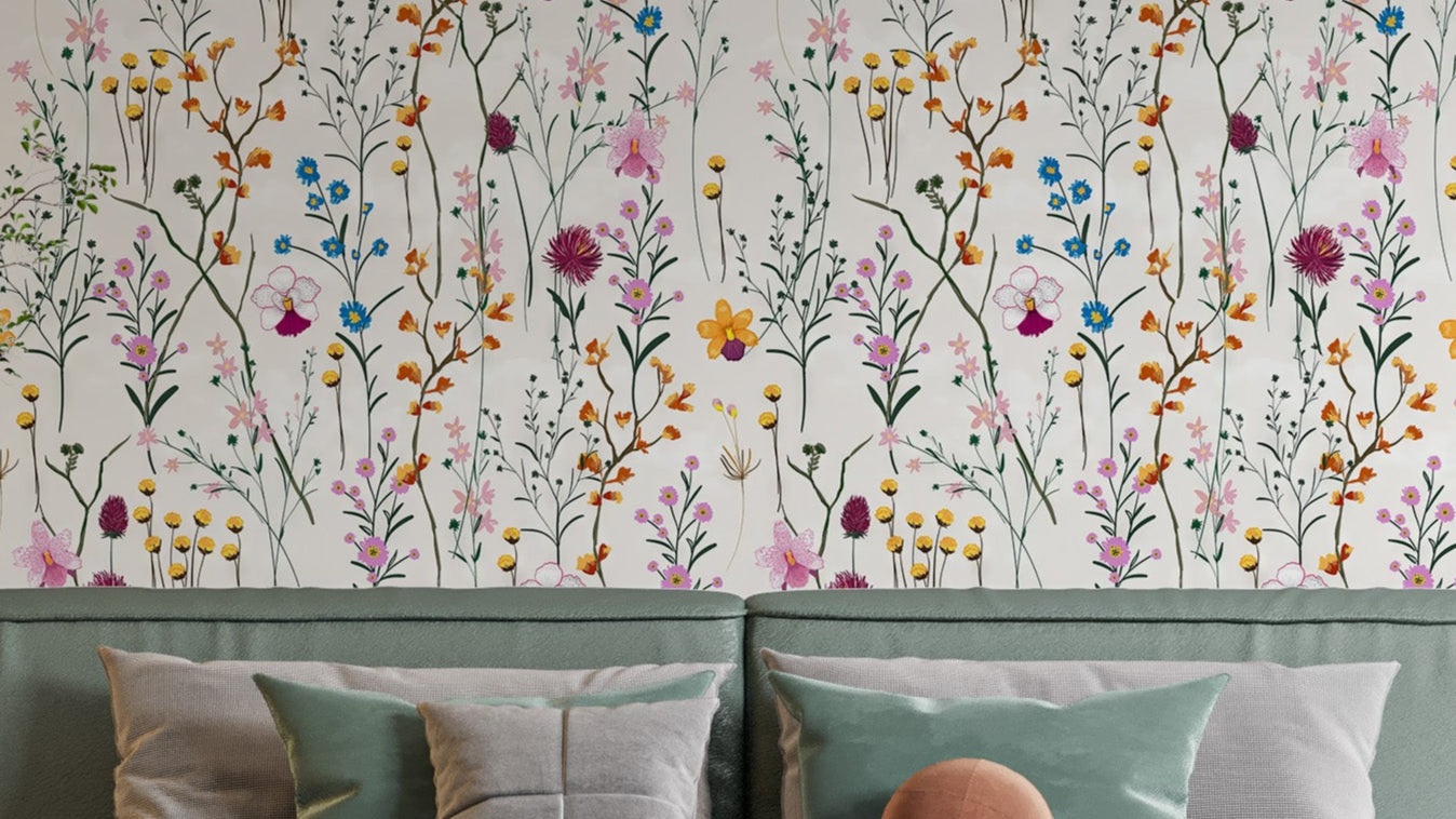 Vibrant Flower of Wallpaper with bright multicolor blooms in a modern painterly floral style.