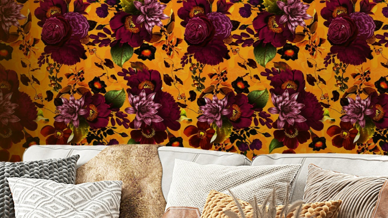 Grandmillennial Gothic dark floral wallpaper for dramatic rooms

