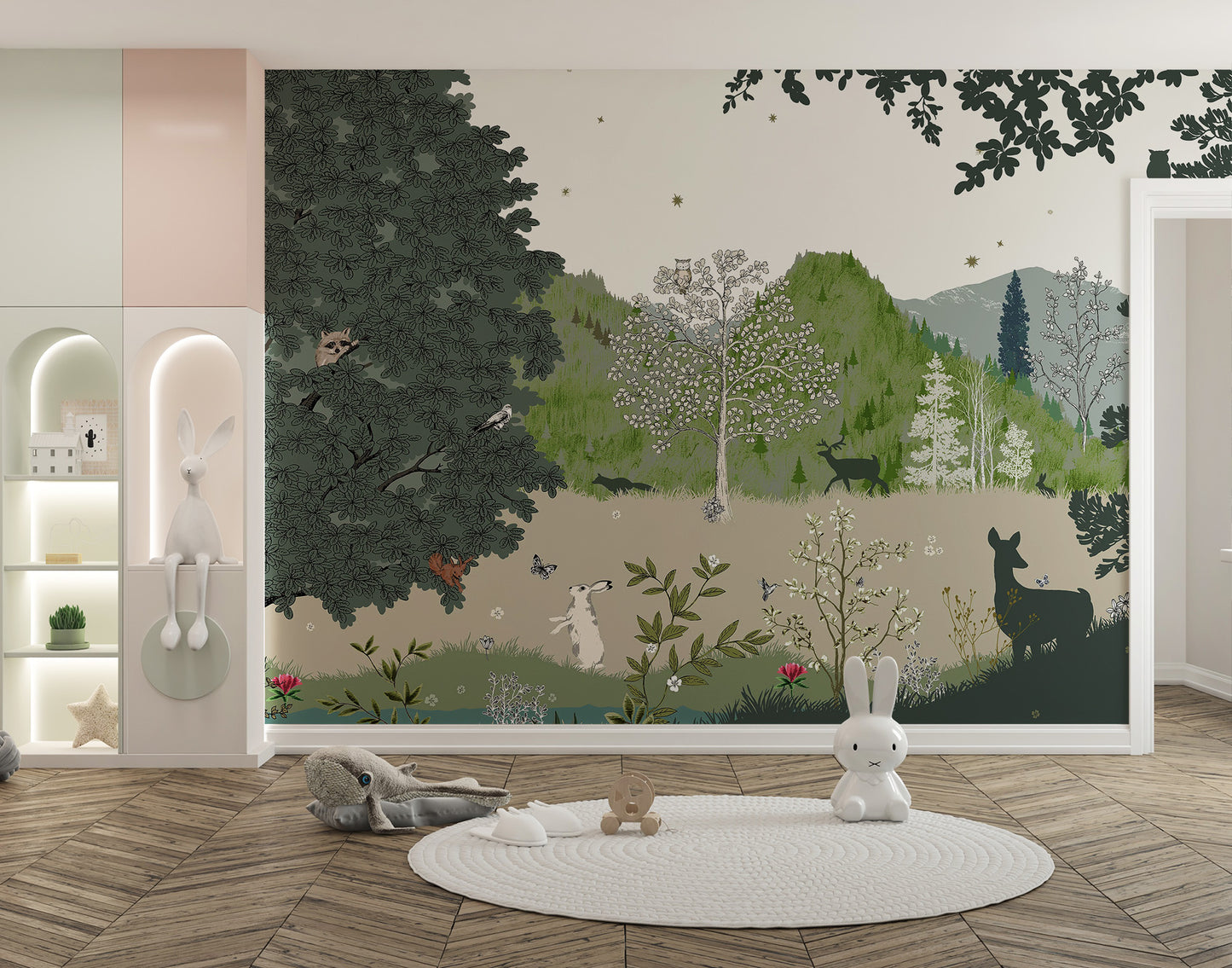 Playful jungle animals wallpaper mural