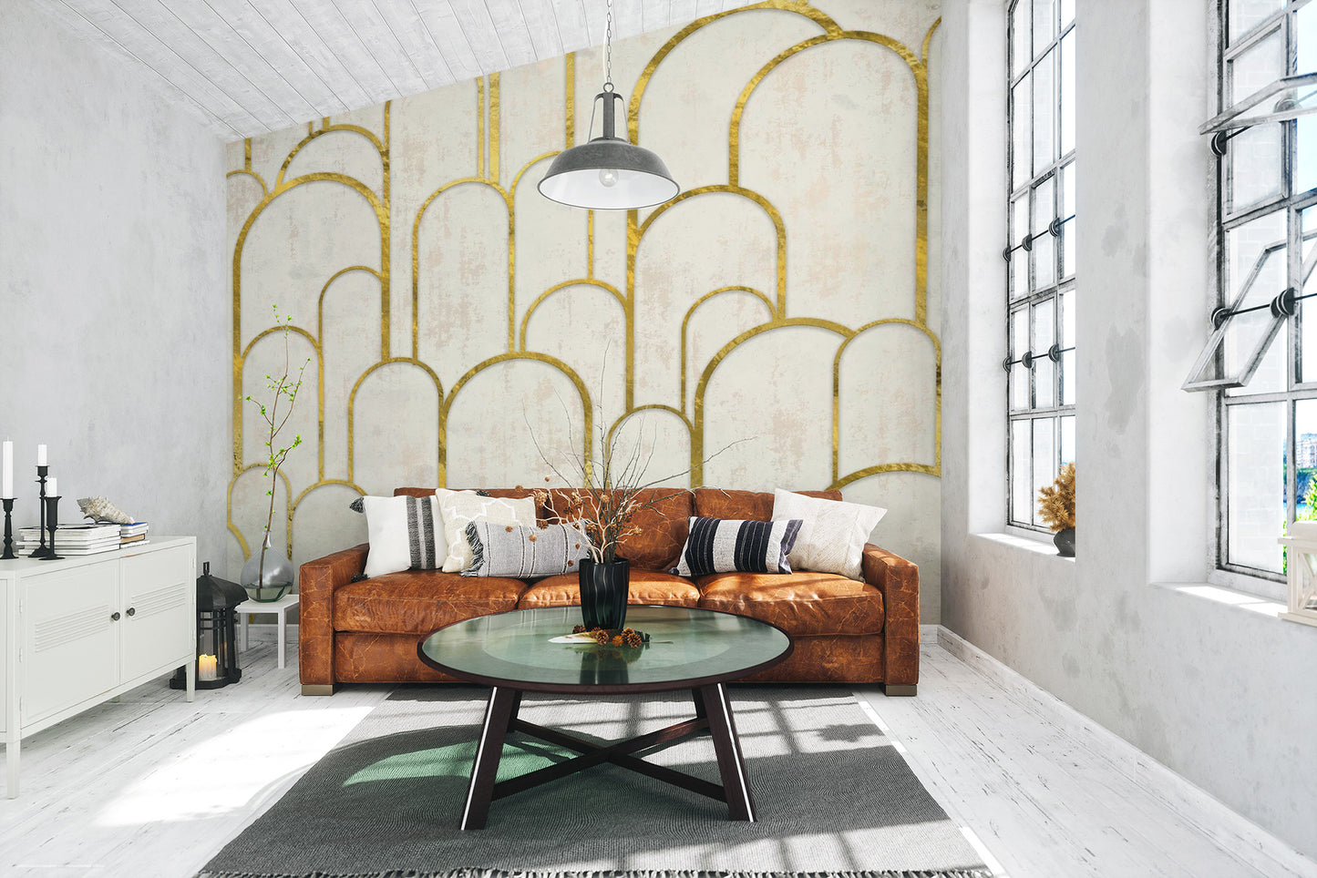 Removable Gold and White Art Deco Wallpaper