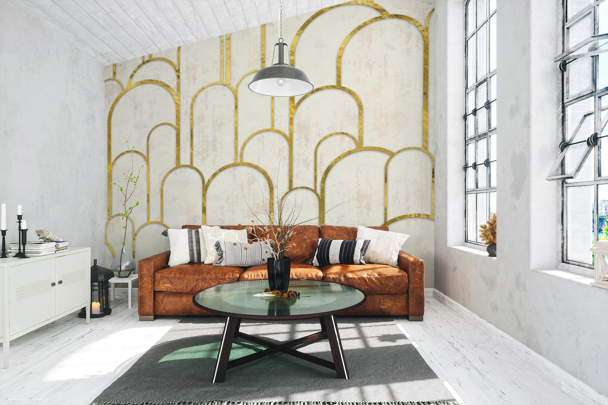 Removable Gold and White Art Deco Wallpaper
